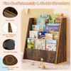 4-tier kids bookshelf in rustic brown with deep compartments, sturdy trapezium structure, ideal for bedroom.