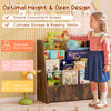 4-tier kids bookshelf in rustic brown with deep compartments, designed for easy access and organized book storage.