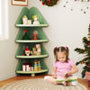 Close-up of the green 4-tier kids corner bookshelf in a Christmas tree shape, featuring star patterns for festive decor.