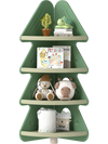Side view of the green 4-tier kids corner bookshelf in a Christmas tree shape, featuring anti-falling guardrails for.