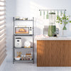 4-Tier baker's rack with microwave and kitchen appliances, featuring a sturdy iron frame for versatile storage.