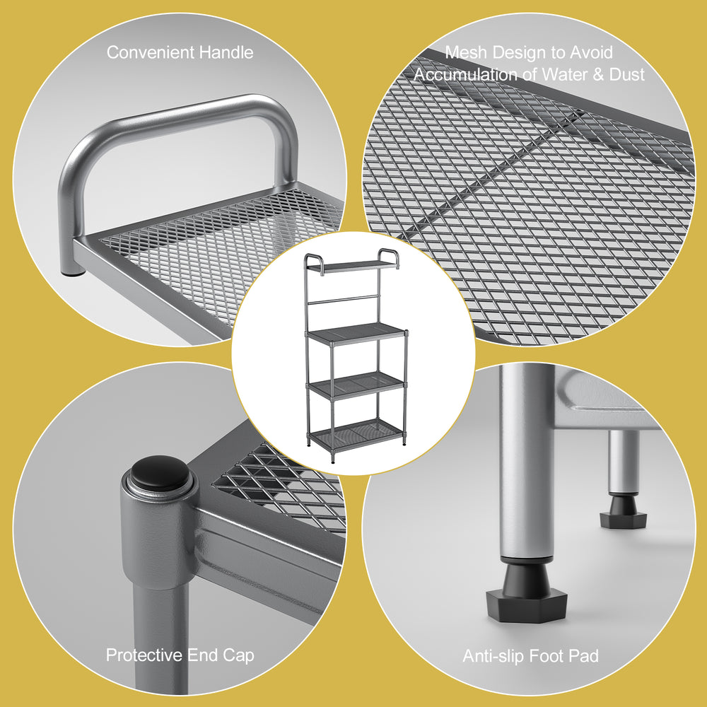 4-tier kitchen storage rack with iron frame, adjustable feet, and ergonomic handle for versatile organization and.