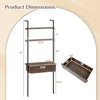 4-tier ladder bookshelf with drawer and metal frame in rustic brown, ideal for organizing books in compact living spaces.