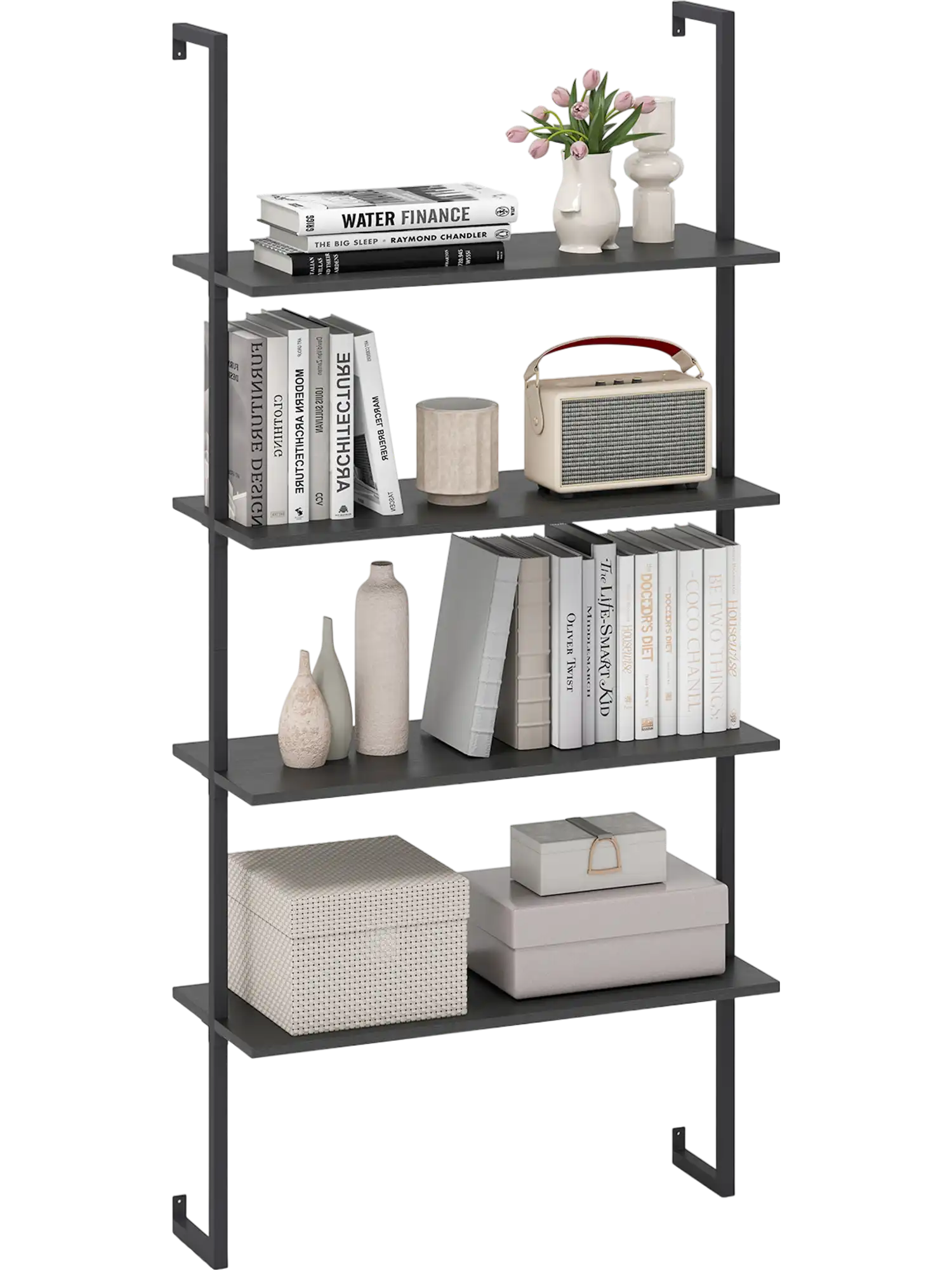 Costway 4-Tier Ladder Shelf Wall Mounted Bookcase Metal Frame Wooden Boards 18240910 New