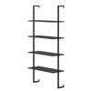 4-tier ladder shelf with black metal frame and wooden boards, ideal for wall-mounted storage in living room or kitchen.