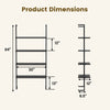 4-tier ladder shelf with black metal frame and wooden boards, showcasing dimensions for wall-mounted use in various.