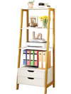 4-tier ladder shelf with 2 drawers in white, ideal for storage and display in home office or living room.