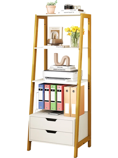 Costway 4-Tier Ladder Bookshelf Bookcase w/ 2 Drawers 52.5