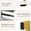 Close-up of the 4-tier ladder shelf with cut-out handle and smooth metal slides, featuring non-slip foot pads for floor.