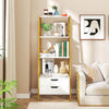 4-tier ladder shelf with two drawers in white, perfect for storage and display in any living space.