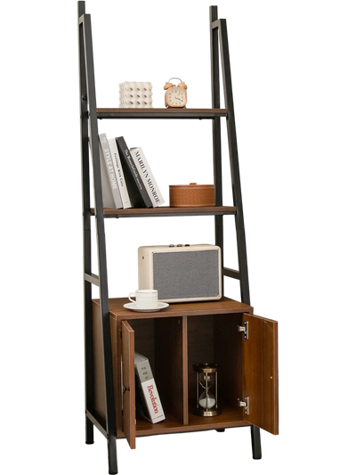 Costway 4-Tier Ladder Bookshelf Cabinet Metal Frame Rustic Brown 65279831 New