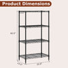 4-tier black metal storage shelving unit with adjustable shelves and V-shaped wire rack, ideal for kitchen and garage.