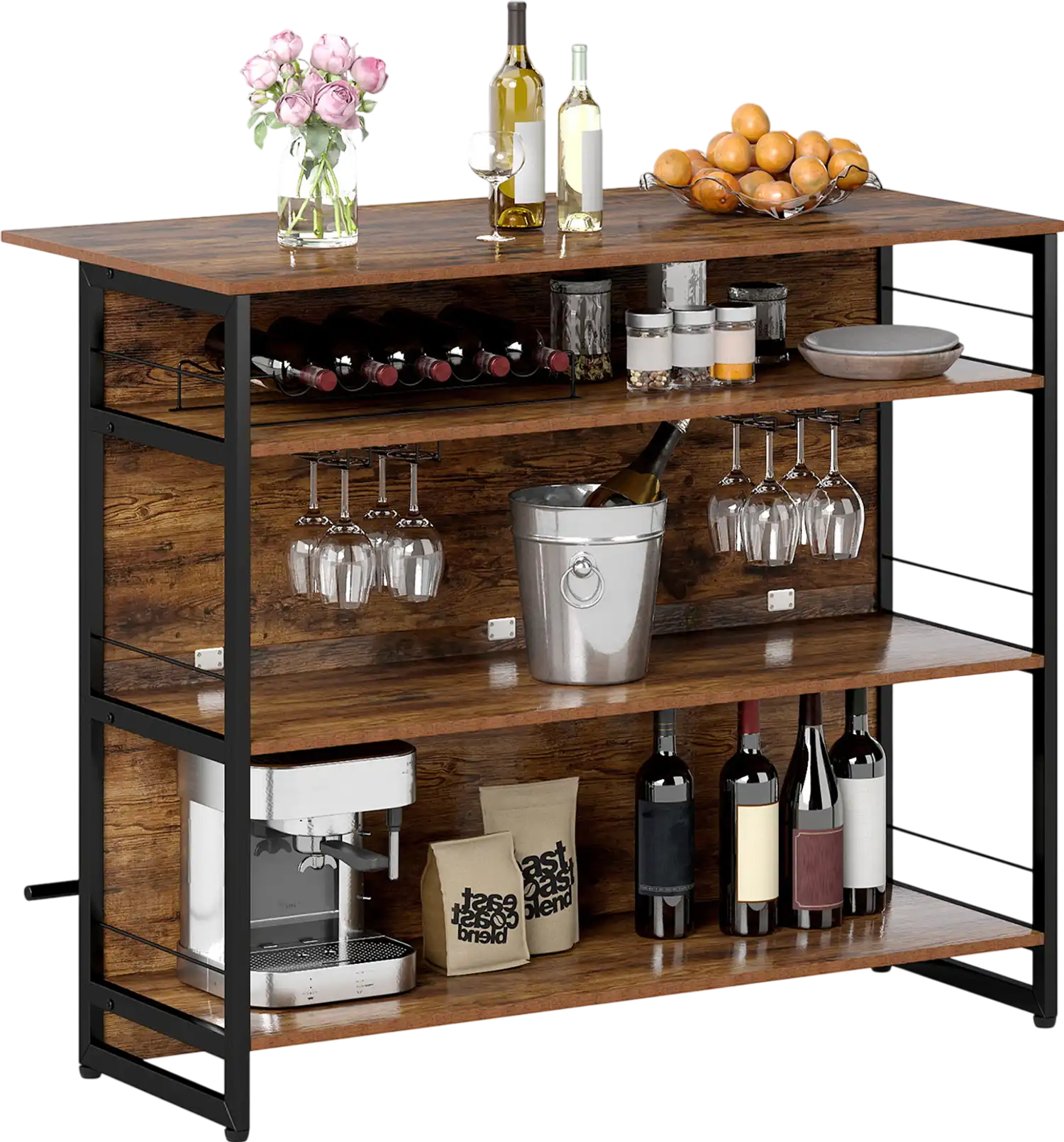 Costway 4-Tier Mini Bar Kitchen Island with Footrest & Wine Rack 99618288 New