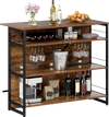 4-tier mini bar kitchen island with wine rack, open shelves, and footrest, perfect for home kitchens and entertainment.