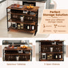 4-tier mini bar kitchen island with spacious tabletop, wine rack for 5 bottles, and 3 open shelves for organized.