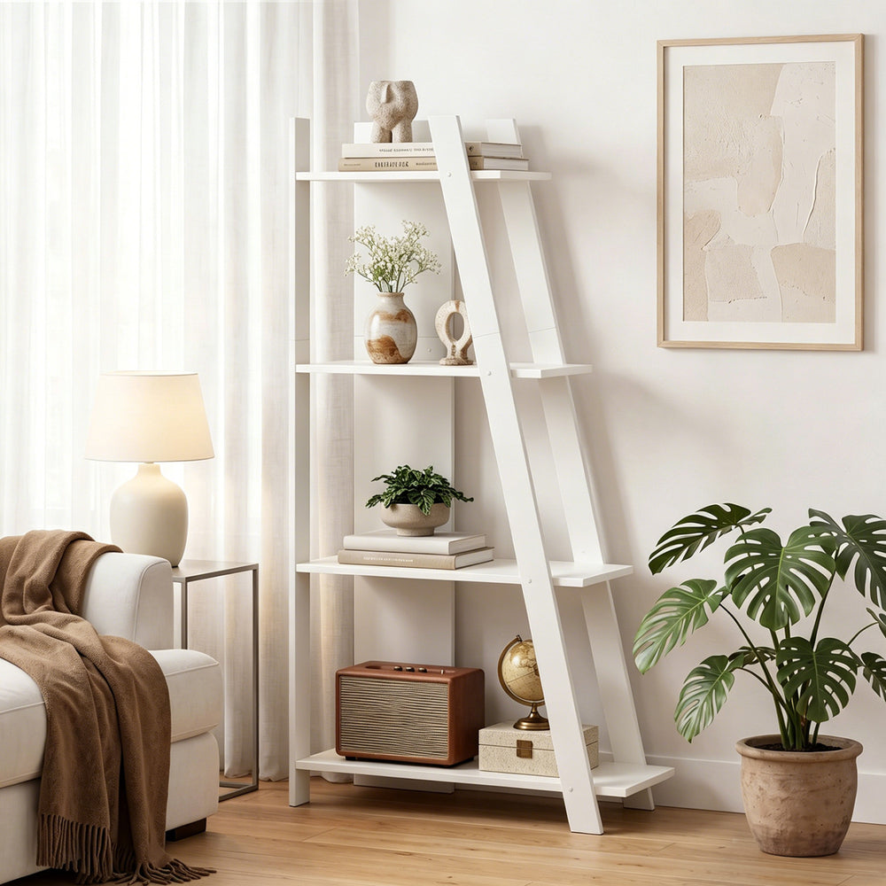 4-Tier Modern Bookshelf Wooden Vertical Display Book Shelf for Small Space-White - Gallery View 1 of 10