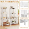 4-tier white bookshelf with elegant wood-like surface, strong connections, and solid elevated legs for small spaces.