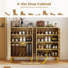 4-tier wooden shoe cabinet in oak with removable shelves, featuring louvered doors for ventilation, ideal for entryways.