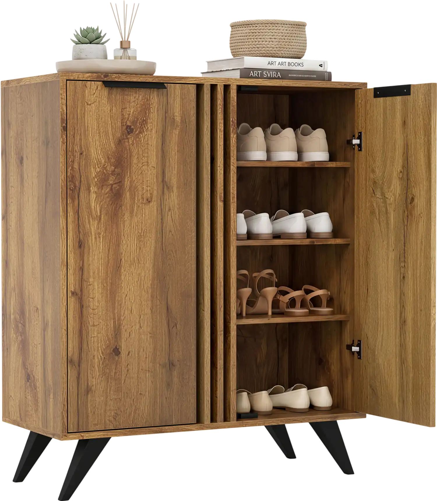 Costway 4-Tier Modern Freestanding Hidden Shoe Cabinet 2-Door 89793683 New