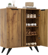 4-tier modern freestanding shoe cabinet in natural finish with 2 doors, perfect for organizing footwear in entryways.