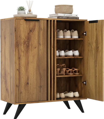 Costway 4-Tier Modern Freestanding Hidden Shoe Cabinet 2-Door 89793683 New