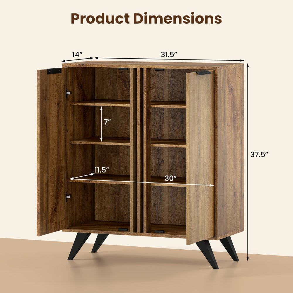 4-tier modern freestanding hidden shoe cabinet with natural finish, featuring 2 doors and dimensions of 31.5" x 37.5" x 14".