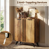 Modern 4-tier hidden shoe cabinet in natural finish with 2 doors and anti-tipping devices for entryway organization.