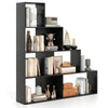 Modern 4-tier black bookshelf with 6 storage cubes, ideal for living room organization and decorative display.