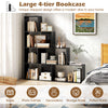 Large 4-tier black bookshelf with unique stepped design, perfect for storing books and decorations in any living space.