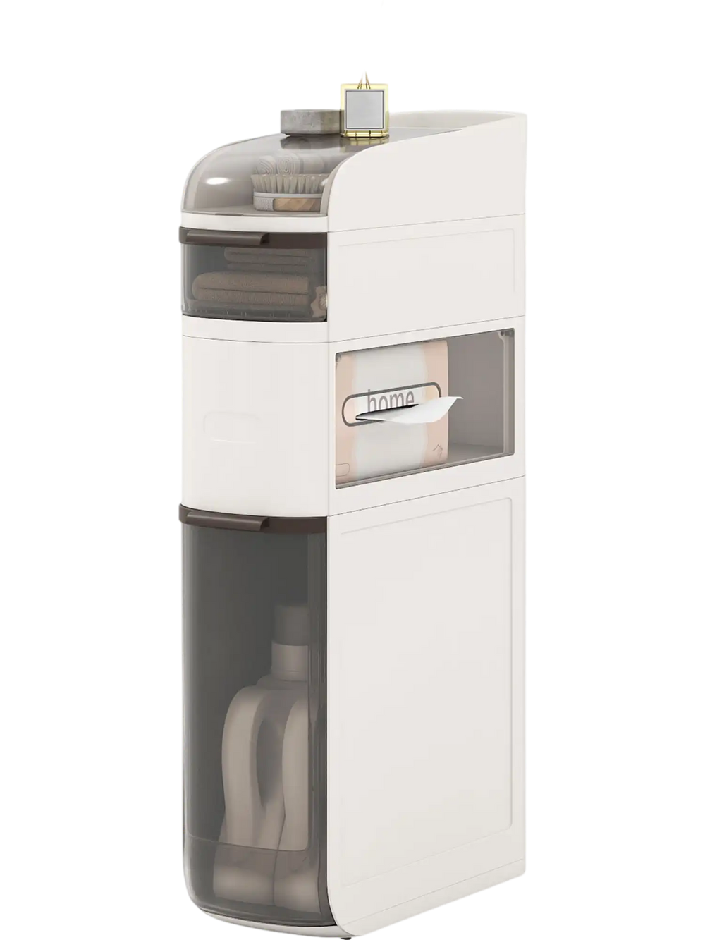 Narrow 4-tier bathroom storage cabinet featuring a flip-top design and waterproof surface for safe, low-maintenance.
