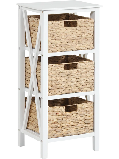 Costway 4-Tier Nightstand w/ 3 Seagrass Baskets Narrow X-Design 83943549 New