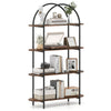 4-tier open bookcase in rustic brown with arched design and sturdy metal frame, perfect for living room organization.