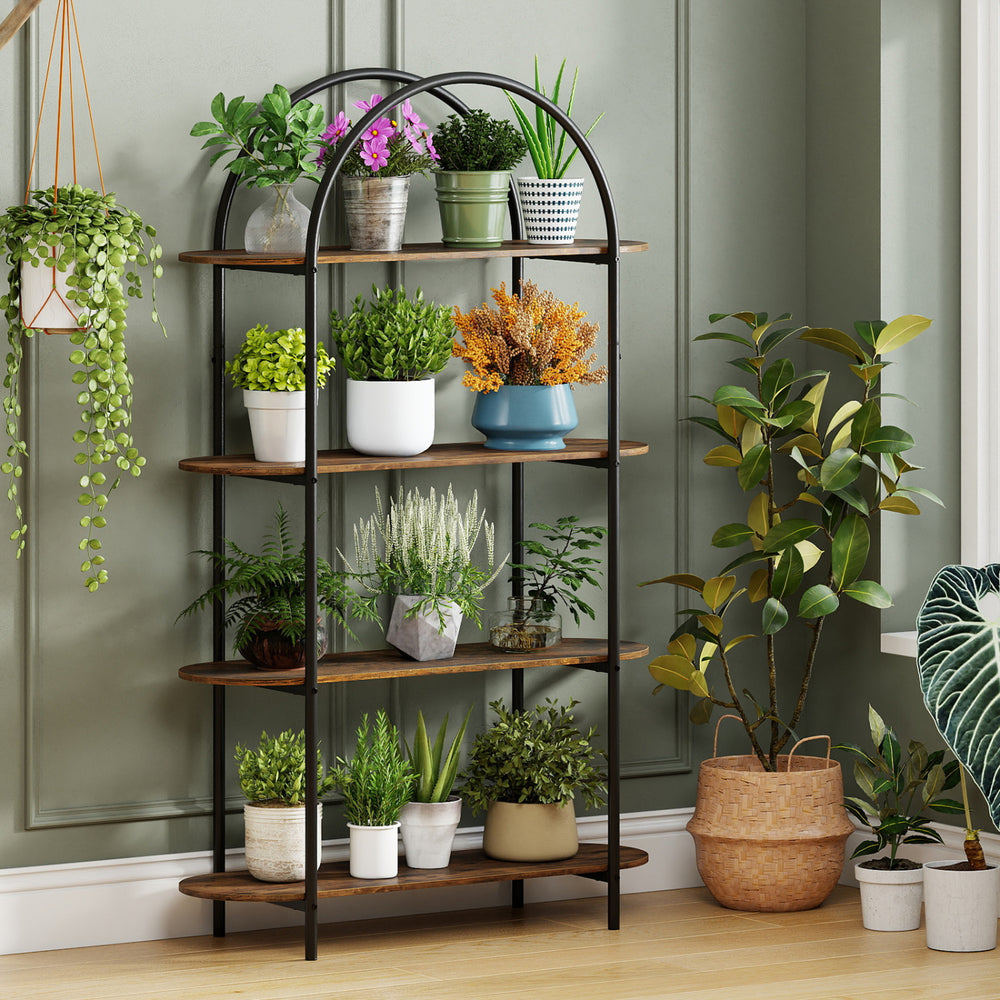 4-Tier Open Bookcase with Sturdy Metal Frame for Living Room-Rustic Brown - Gallery View 1 of 9