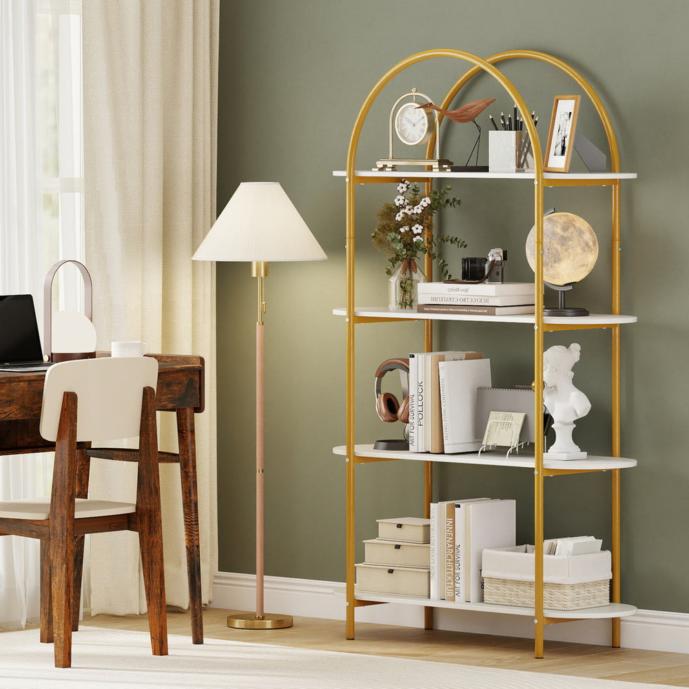 4-Tier Open Bookcase with Sturdy Metal Frame for Living Room-White & Golden - Gallery View 1 of 9