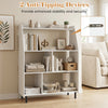 4-tier open modern bookcase in white with 2 anti-tipping devices, ideal for organizing books and decorations in any room.