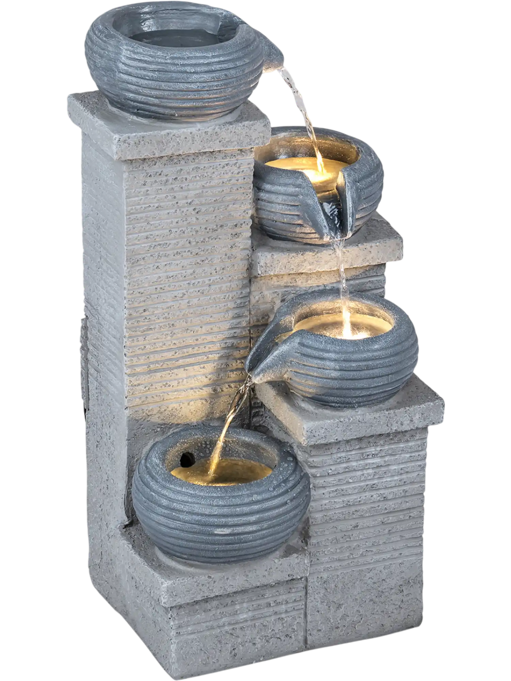 4-Tier Outdoor Water Fountain Cascading Bowl Waterfall Fountain with LED Lights