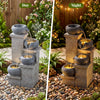 Cascading bowl water fountain with LED lights, displaying vibrant water flow and elegant design for serene outdoor.