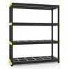 Heavy-duty 4-tier plastic storage shelf with waterproof PP material, ideal for garage or warehouse organization.