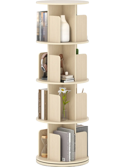 Costway 4-Tier 360° Rotating Bookshelf Display Rack with Dividers Anti-Falling Baffles 96528101 New