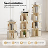 4-tier rotating bookshelf in natural finish with dividers, ideal for organizing books, photos, and crafts in any space.