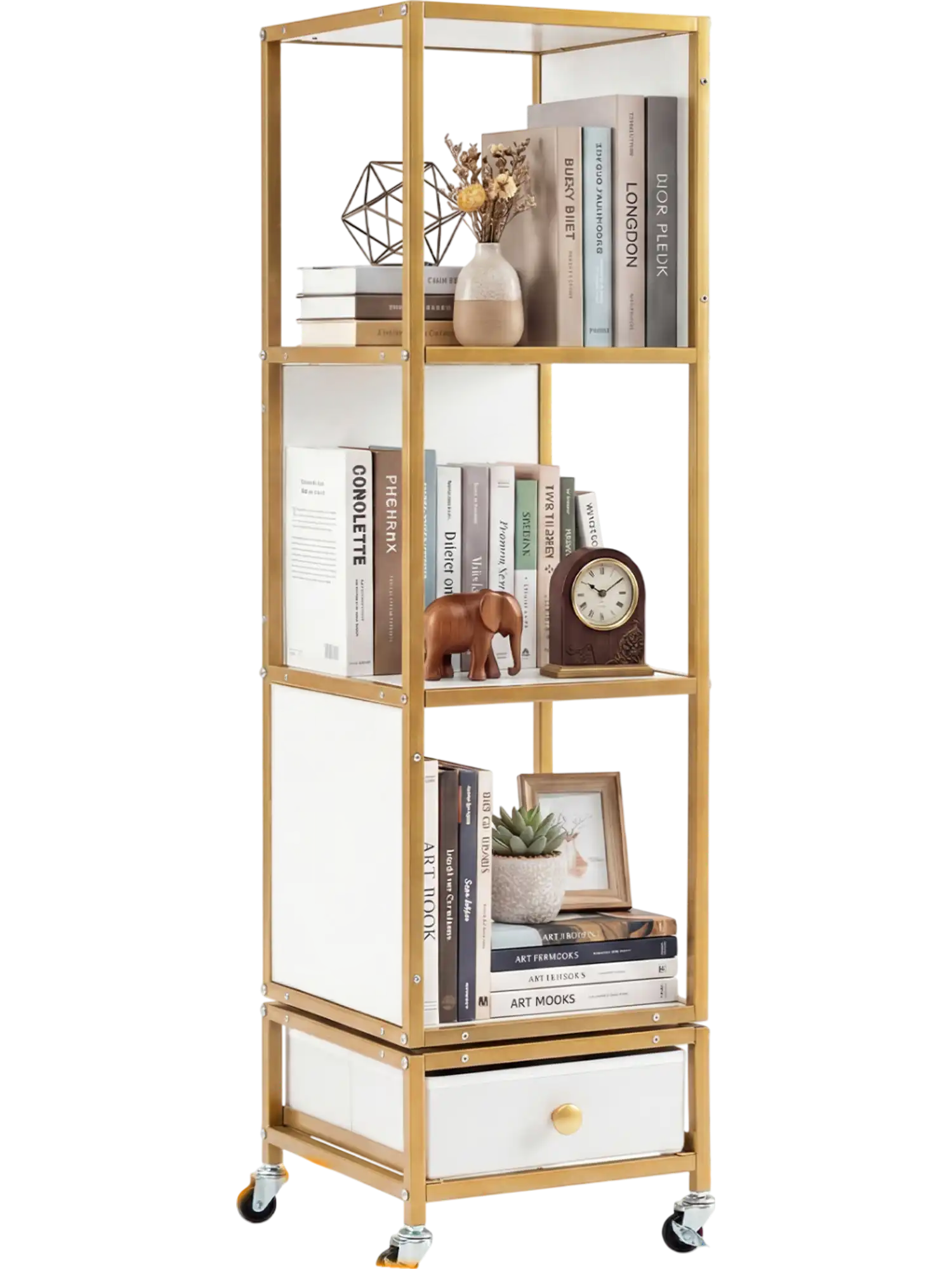 Costway 4-Tier Rotating Bookshelf on Wheels w/ Removable Drawer 63209491 New