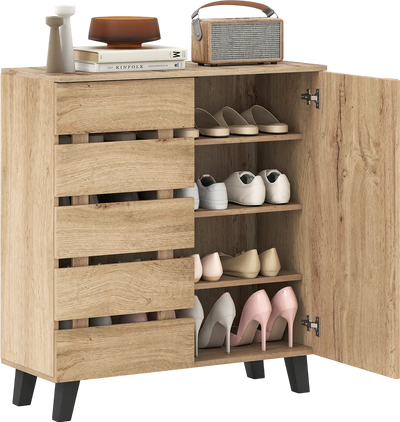 Costway 4-Tier 2-Door Louvered Shoe Cabinet Storage Organizer 93252194 New