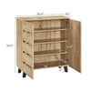 4-tier shoe cabinet with dimensions shown, featuring louvered doors and removable shelves for versatile shoe.