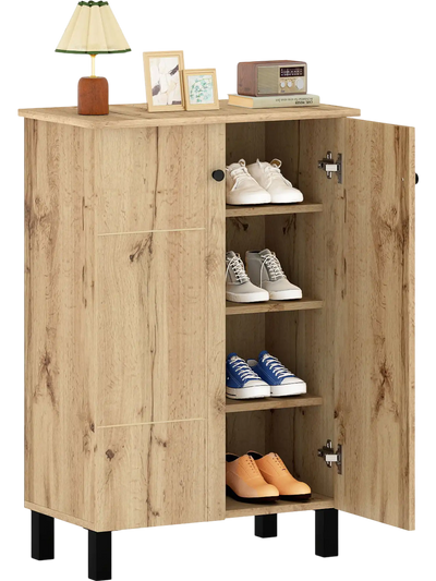 Costway 4-Tier Shoe Organizer Cabinet w/ Removable Shelves & 2 Doors 76284545 New