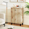 4-tier shoe organizer with natural wood grain finish, 2 doors, and removable shelves for versatile storage in any room.