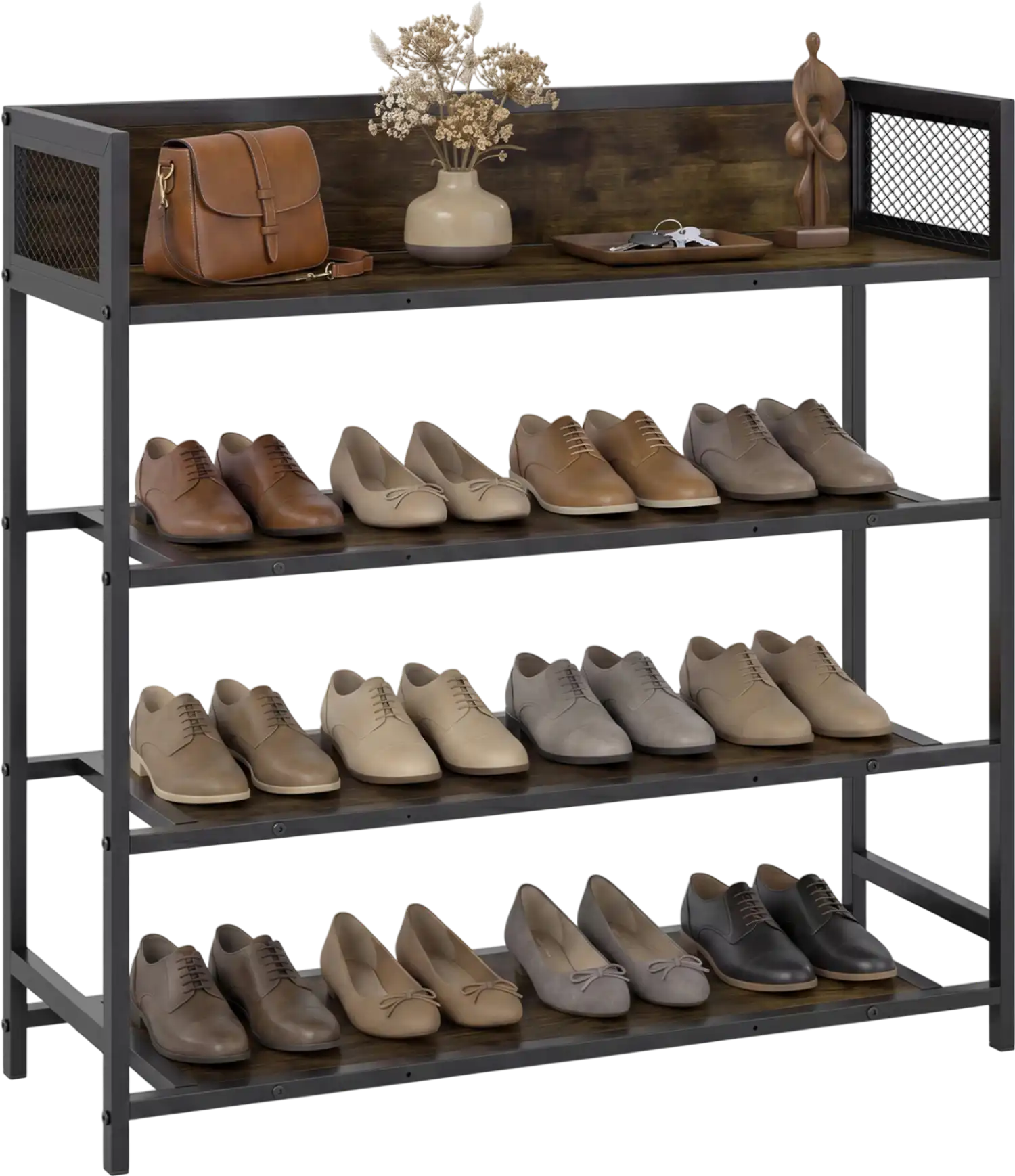Costway 4-Tier Industrial Shoe Rack Organizer Heavy Duty Metal Frame 64186282 New