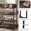 4-tier shoe rack in rustic brown with sturdy metal frame, showcasing easy-to-clean surfaces for organized footwear.