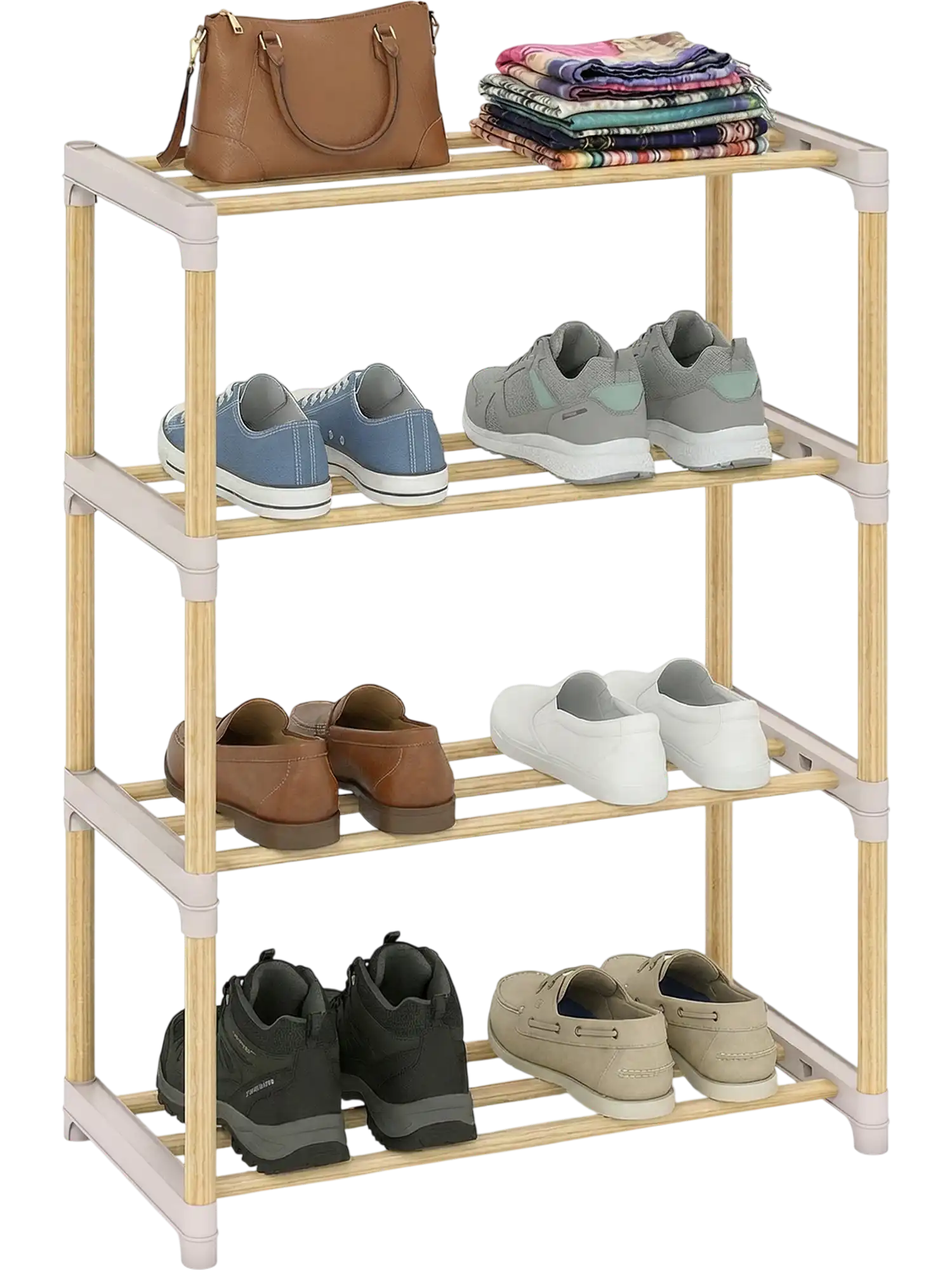 Costway 4-Tier Solid Wood Shoe Rack Slatted Open Shelves 90133187 New