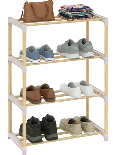 Costway 4-Tier Solid Wood Shoe Rack Slatted Open Shelves 90133187 New