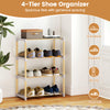 4-tier solid wood shoe rack in gray with slatted shelves, ideal for organizing sneakers, boots, and sandals in any.